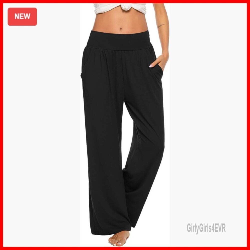 Wide Leg Yoga Sweatpants with Pockets, Loose Fit, Polyester Spandex